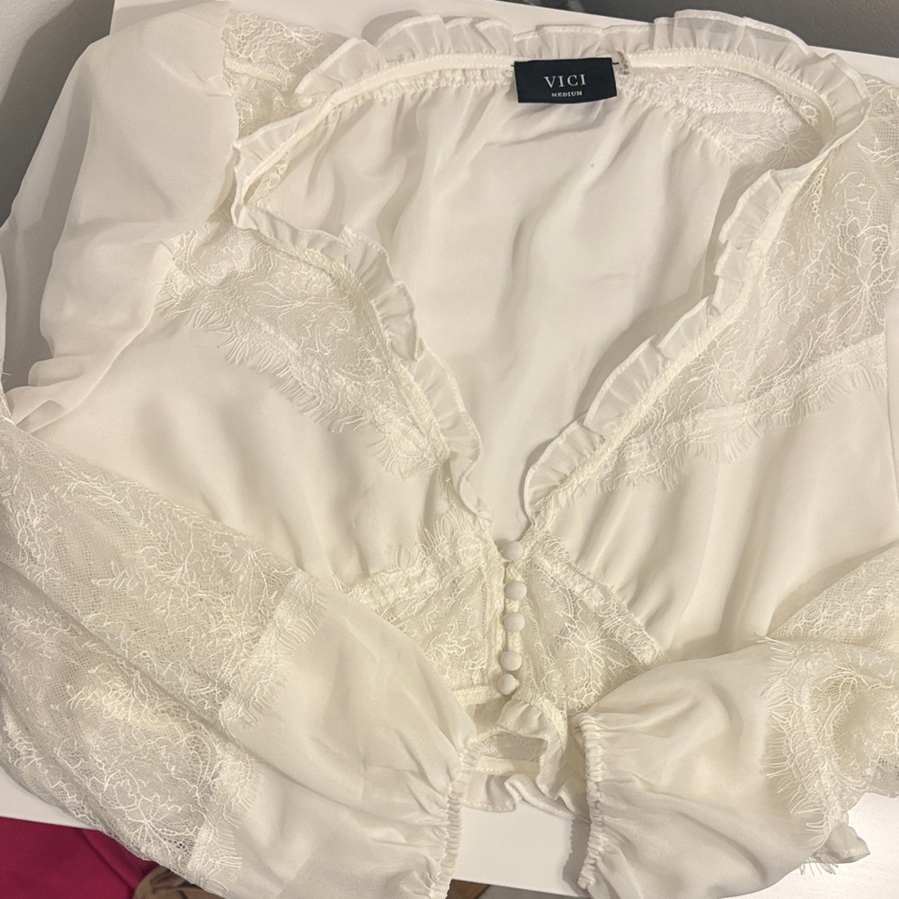 VICI SHEER LACE BUTTON BLOUSE
